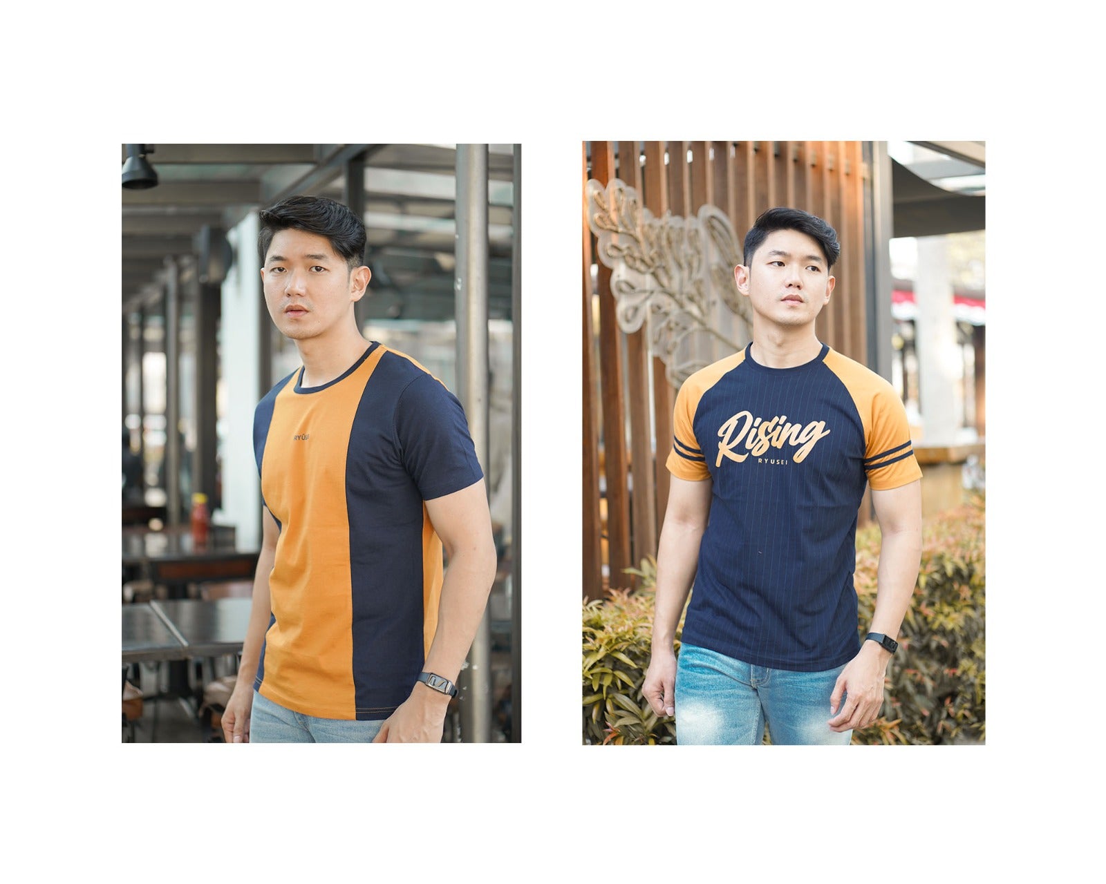 Elegan dan Kontras: Ide Mix and Match T-shirt Mustard, Navy dan Black yang Stylish