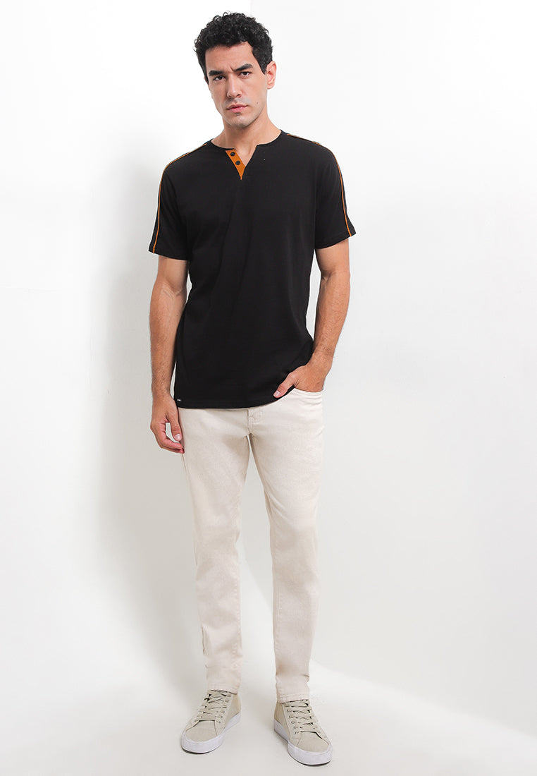 Ryusei Kaos Pria Kamazaki Button Black - Ryusei