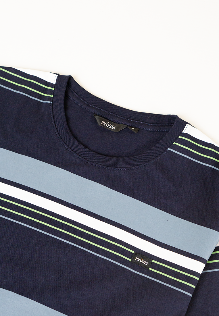 Ryusei Kaos Pria Nagamasa Stripe Navy