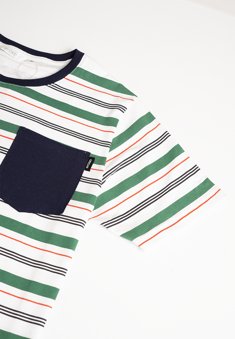 Ryusei Kaos Pria Wakayama Pocket Stripe White