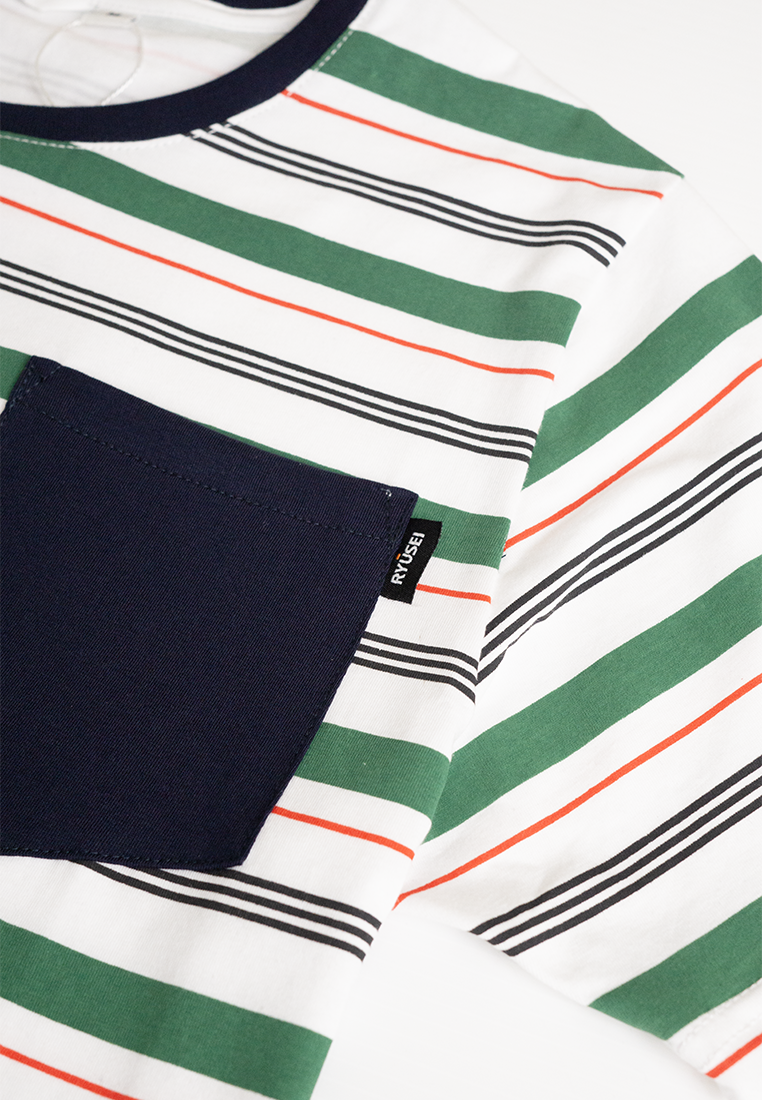 Ryusei Kaos Pria Wakayama Pocket Stripe White