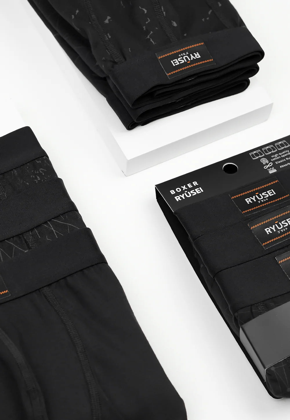 Ryusei Boxer Big Size Katun Spandex 3 Pcs - Black Collection | Jahitan Seamless |