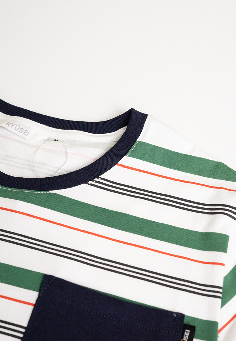 Ryusei Kaos Pria Wakayama Pocket Stripe White