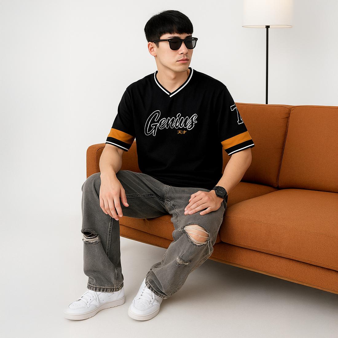 Ryusei Kaos Pria Boxy Oversize Genius Black