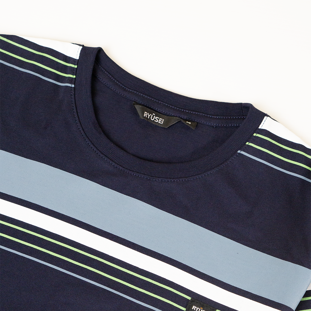 Ryusei Kaos Pria Nagamasa Stripe Navy
