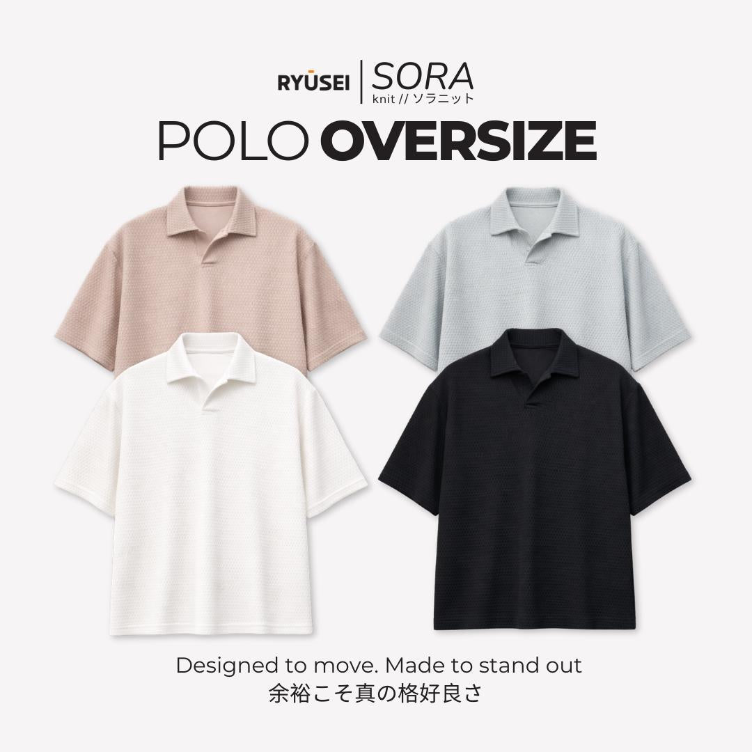 Ryusei Polo Pria Oversize SORA Knit - Polo Knit Kasual Harian