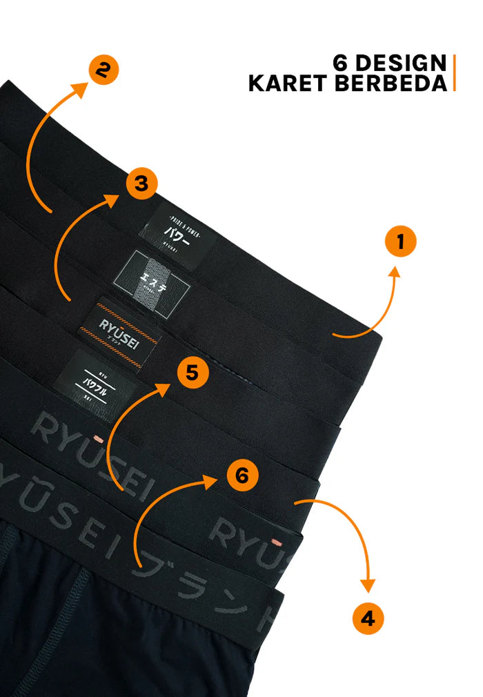 Ryusei Boxer Big Size Katun Spandex 3 Pcs - Black Collection | Jahitan Seamless |