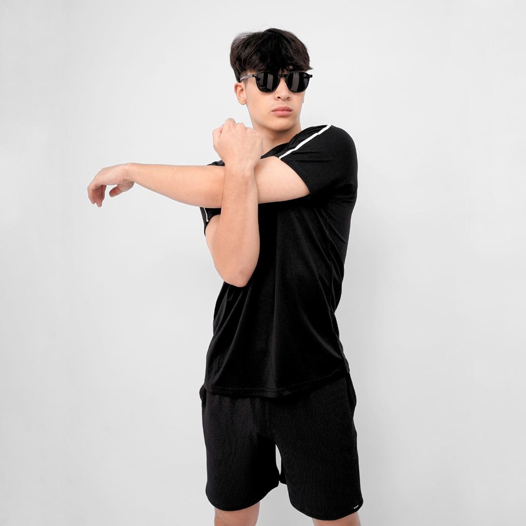Ryusei Kaos Olahraga Pria Nagata Black Baju Gym Dry Fit Adem Jersey Training