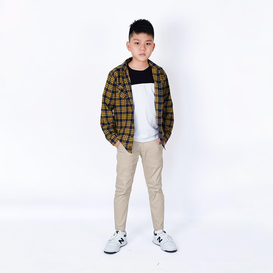Ryusei Shirt Kids Flanel Yoshiro Long Sleeve Black Mustard
