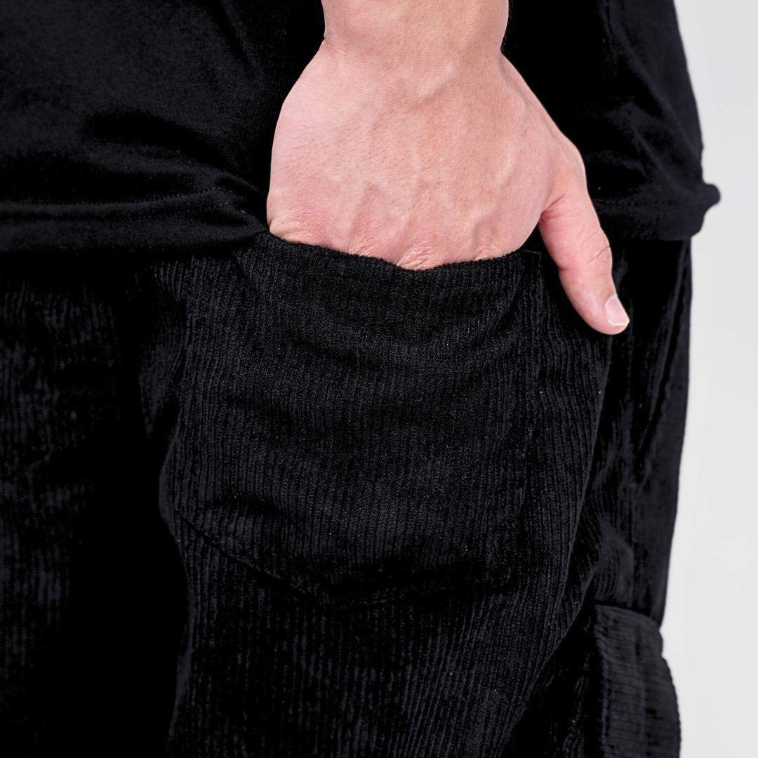 Ryusei Celana Cargo Pendek Corduroy Hitam Short Pants Premium Daily Wear