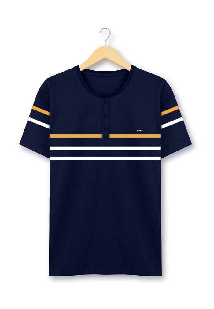Ryusei Tshirt Masakazu Button Navy - Ryusei
