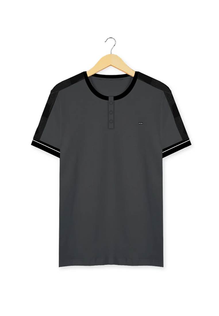 Ryusei Kaos Pria Takahiko Button Charcoal