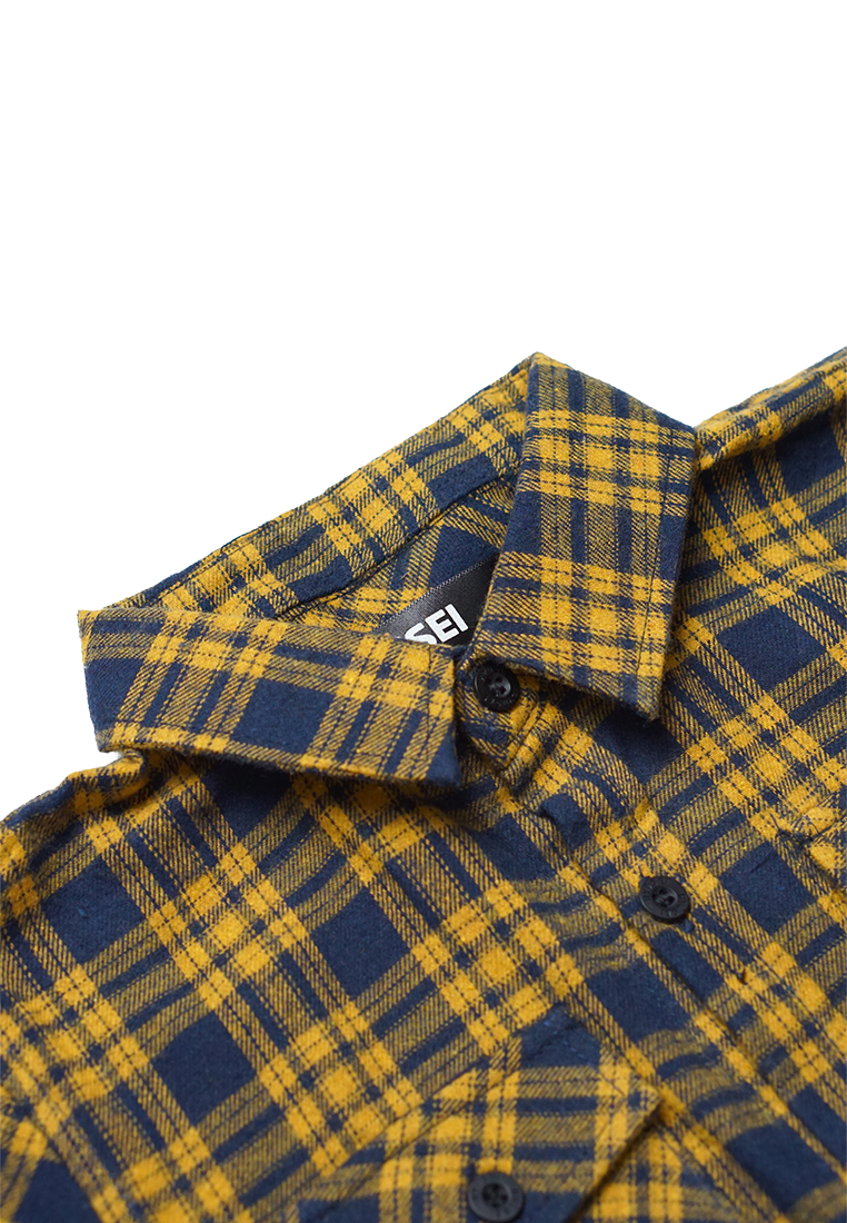 Ryusei Shirt Kids Flanel Yoshiro Long Sleeve Black Mustard - Ryusei