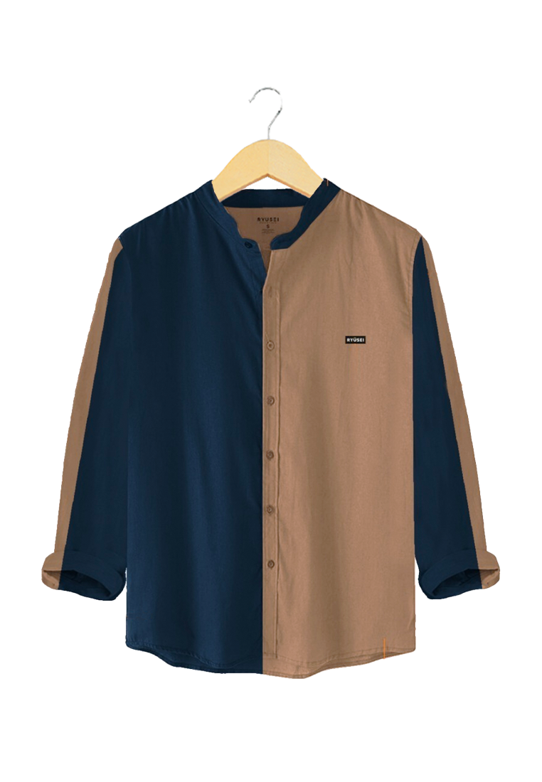 Ryusei Kemeja Pria Lengan Panjang Kazuma CMB Brown