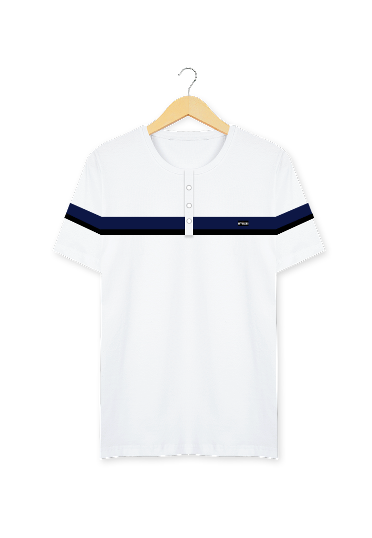 Ryusei Kaos Pria Atsunaka Button CMB White