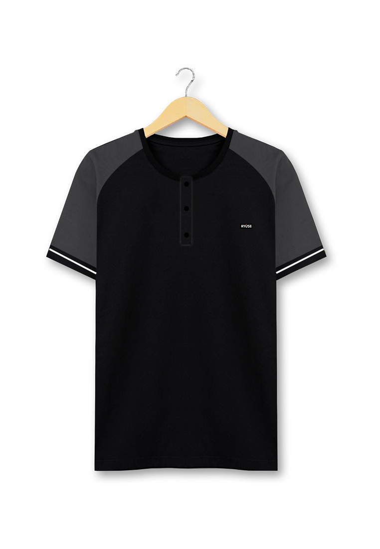 Ryusei Kaos Pria Minakami Button CMB Black