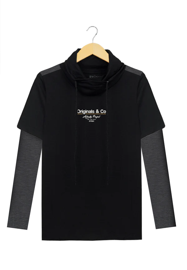 Ryusei Kaos Turtleneck Pria Nandito Tsu Long Sleeve Black