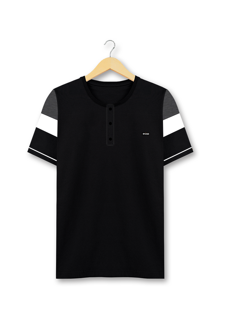 Ryusei Kaos Pria Kuniko Button CMB Black