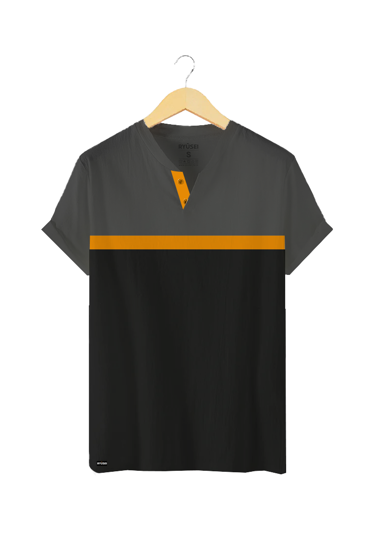 Ryusei Kaos Pria Yamagishi Button CMB Black