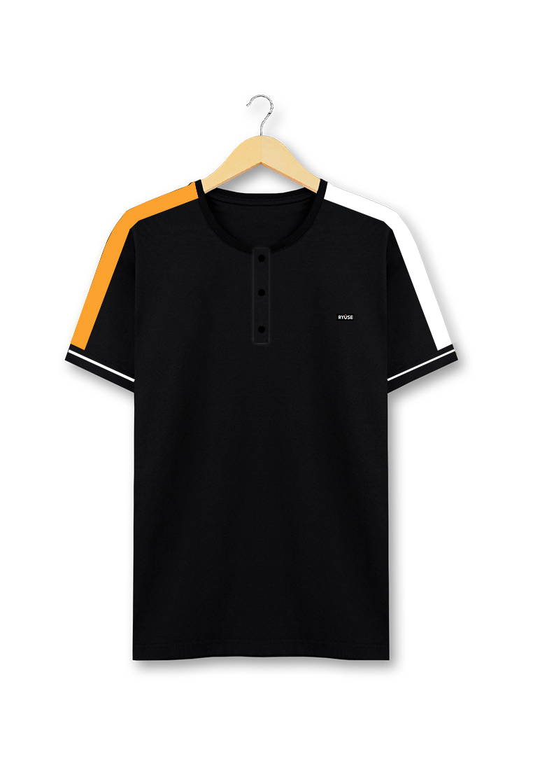 Ryusei Kaos Pria Kurokami Button CMB Black