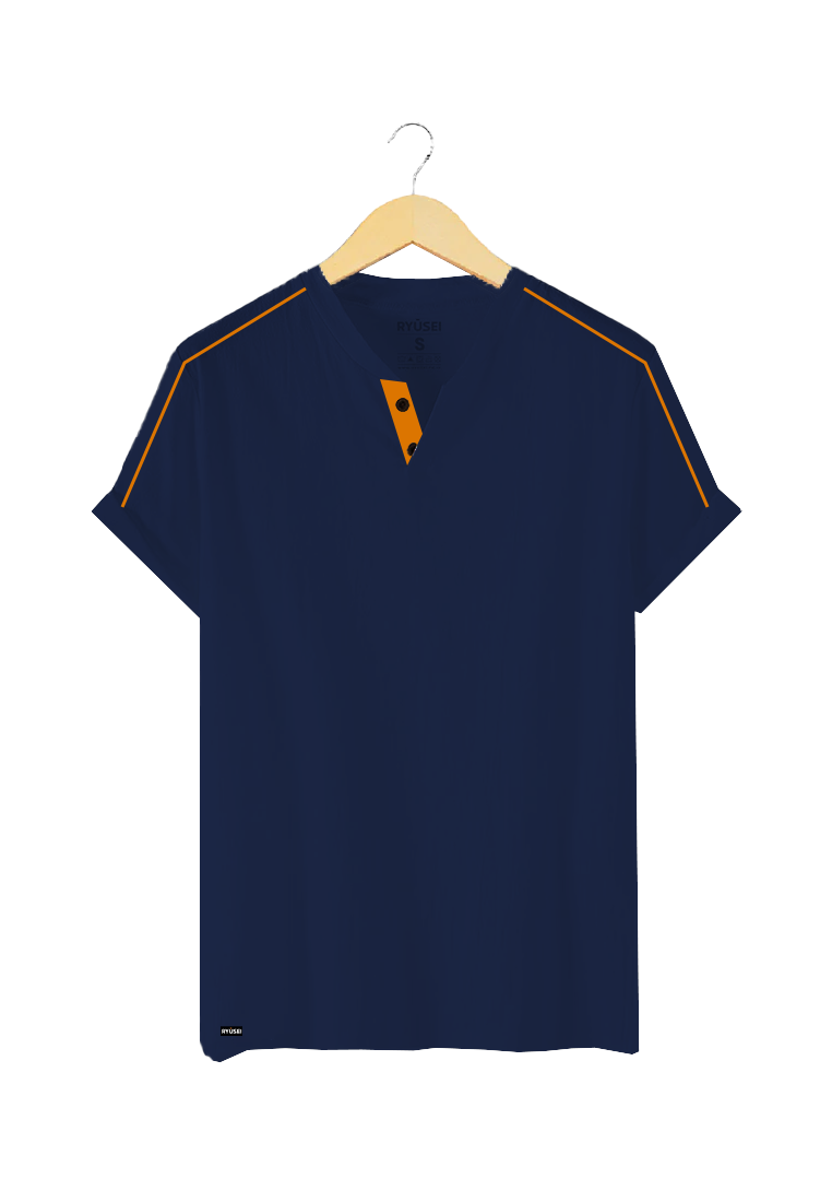 Ryusei Kaos Pria Kamazaki Button Navy