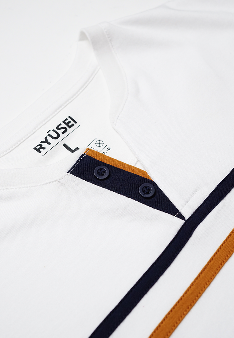 Ryusei Kaos Pria Yoshikatsu Button CMB White