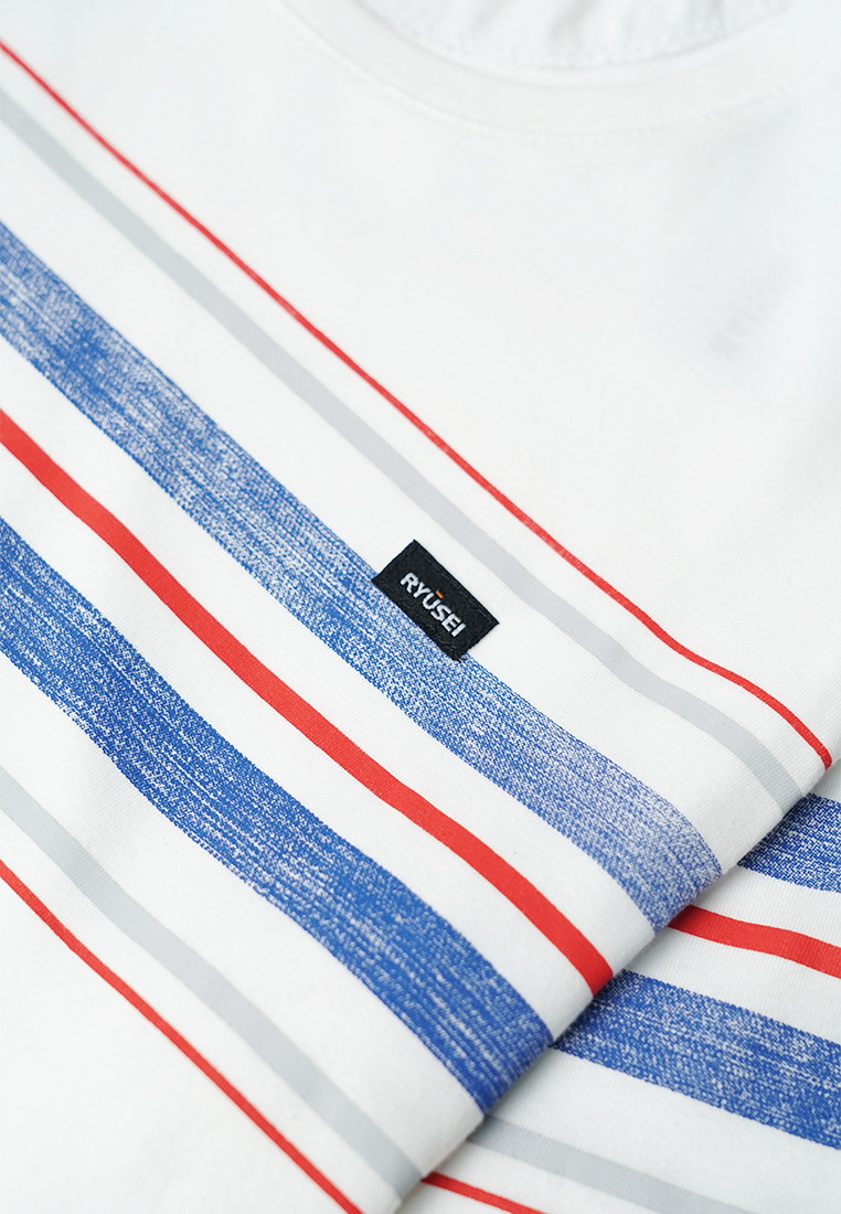 Ryusei Kaos Pria Hiratsuka Stripe White