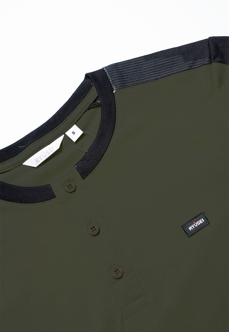 Ryusei Kaos Pria Takahiko Button Olive Green
