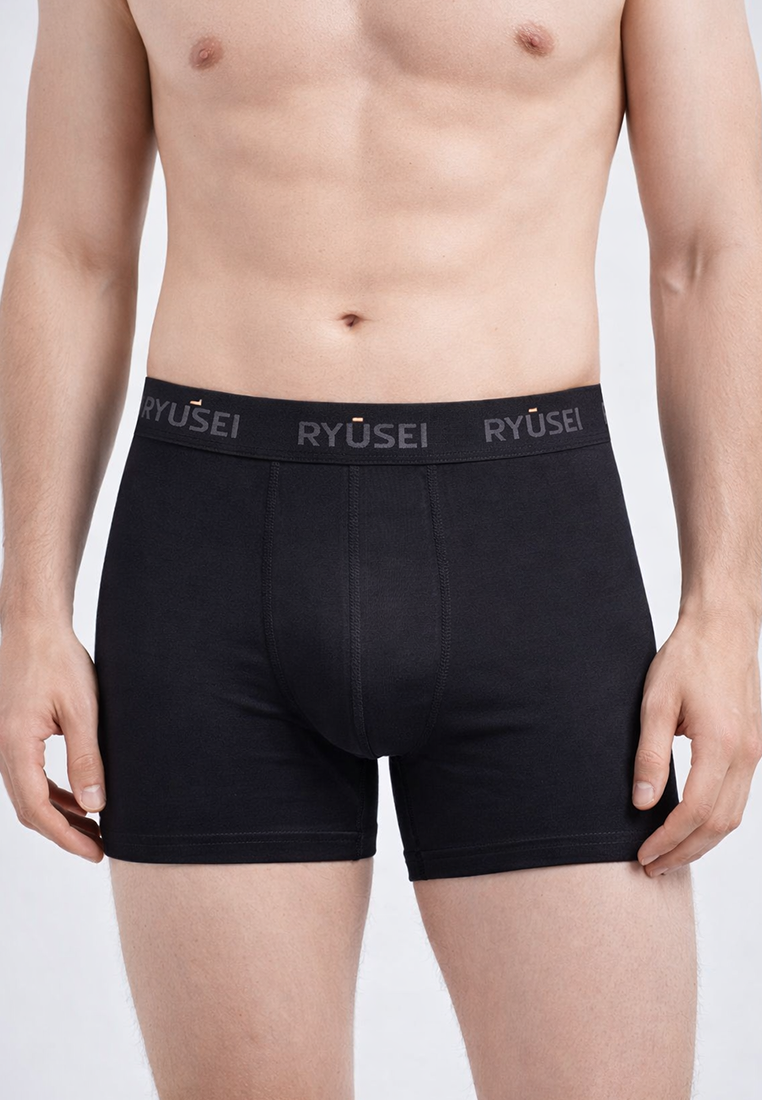 Ryusei Boxer Katun Spandex 3 Pcs - Black Collection | Jahitan Seamless