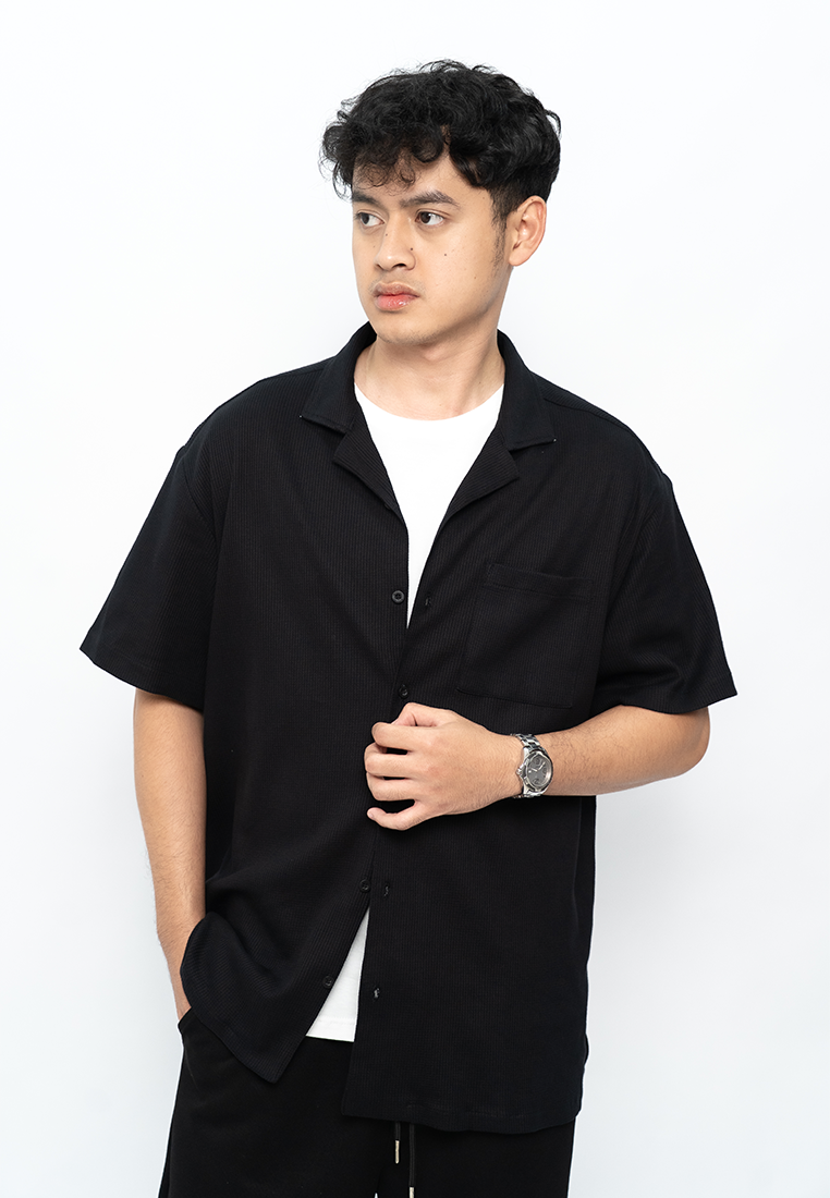 Ryusei Kemeja Boxy Pria Fukuoka Black