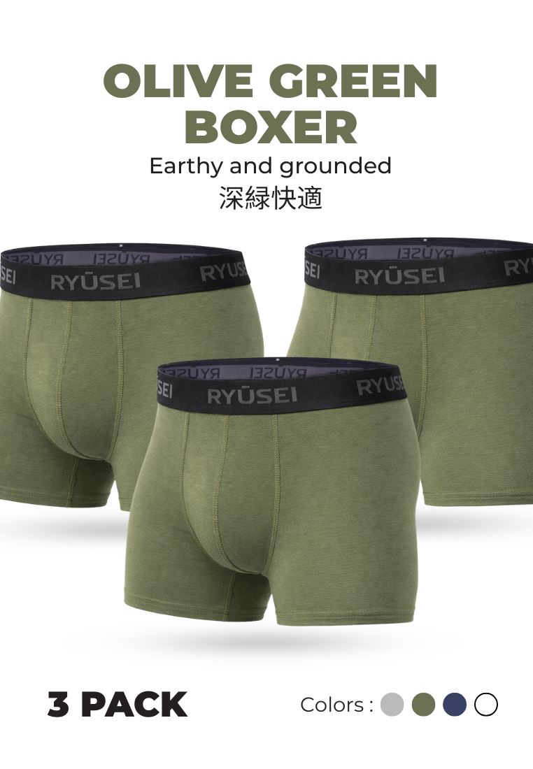 Ryusei Celana Dalam Pria Boxer Haruki 3pcs | Pilihan Warna Netral Premium