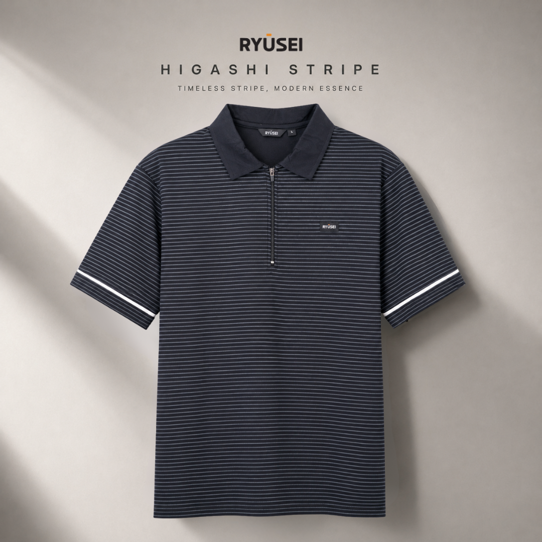 Ryusei Polo Pria Higashi Stripe Black