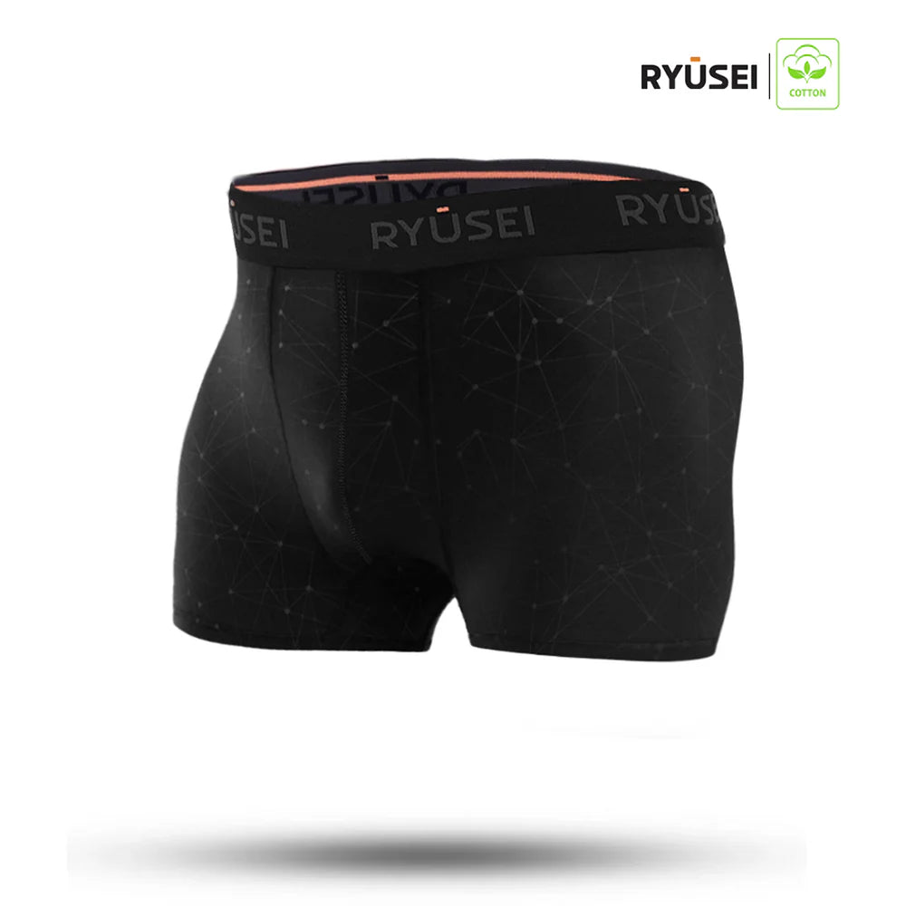 Ryusei Boxer Big Size Katun Spandex 3 Pcs - Black Collection | Jahitan Seamless |