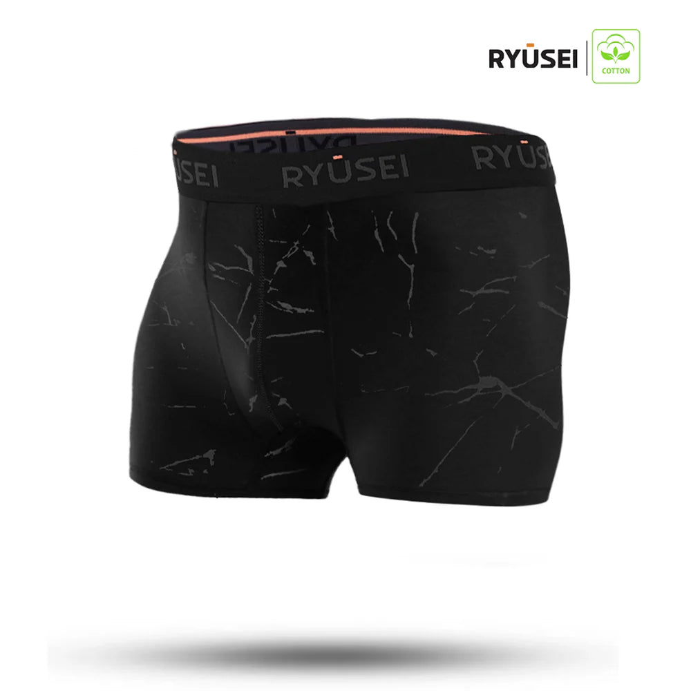 Ryusei Boxer Big Size Katun Spandex 3 Pcs - Black Collection | Jahitan Seamless |