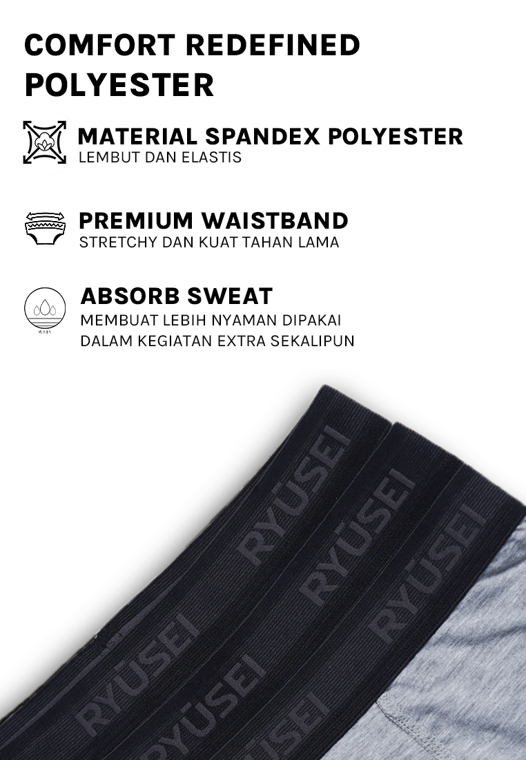 Ryusei Boxer Haruki Polyester Spandex 3 Pcs | Nyaman & Elastis