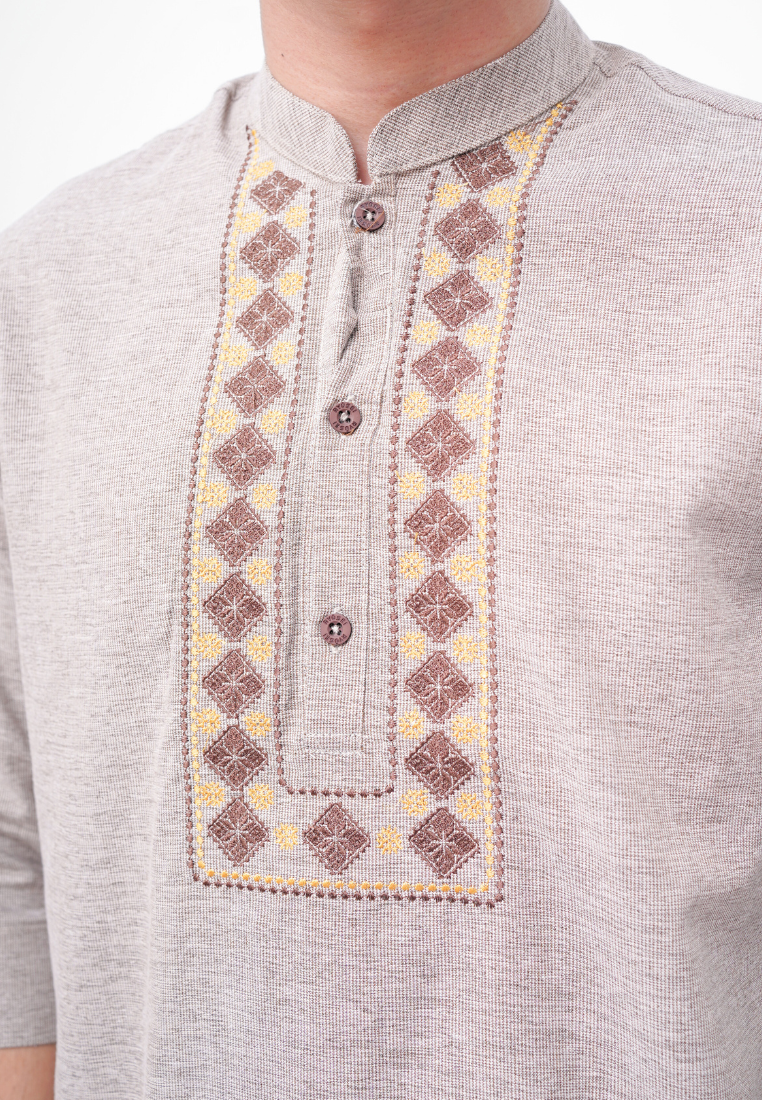 Ryusei Kemeja Kurta Kerah Koko Tanakawa 2 Tone Light Brown