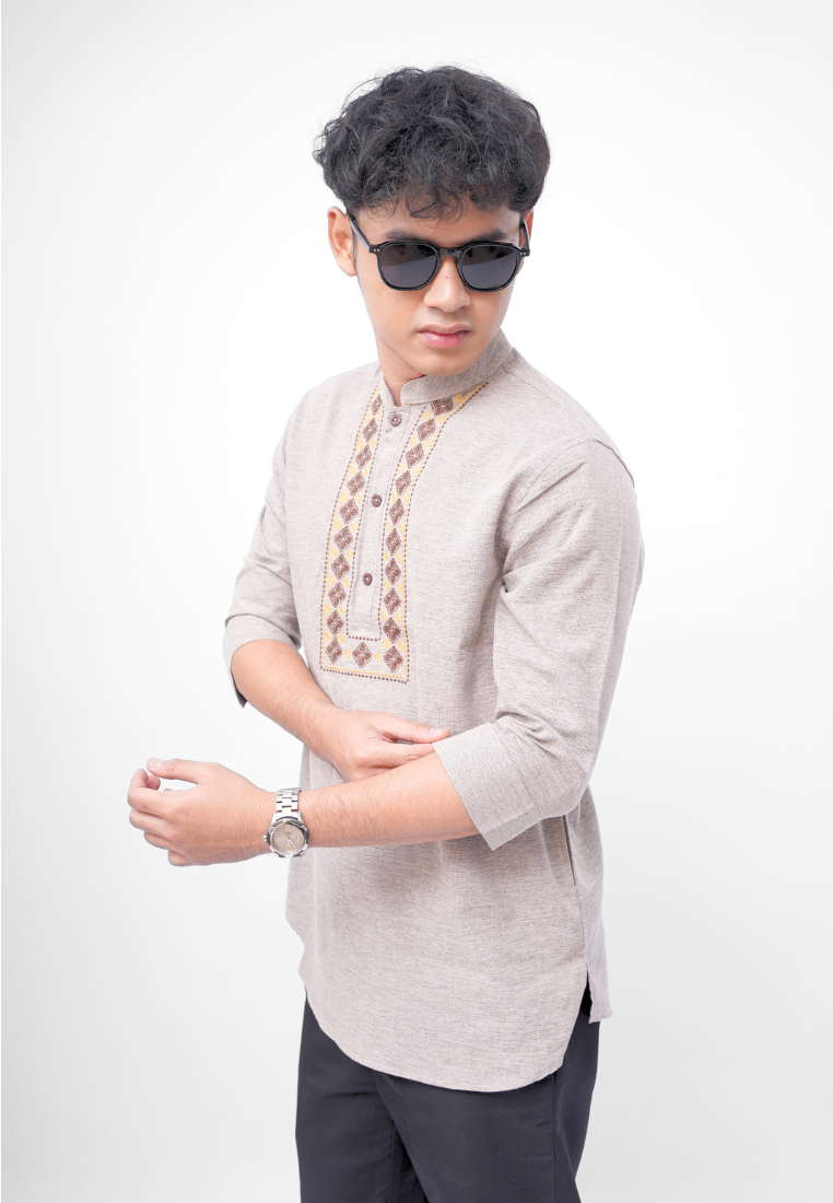 Ryusei Kemeja Kurta Kerah Koko Tanakawa 2 Tone Light Brown
