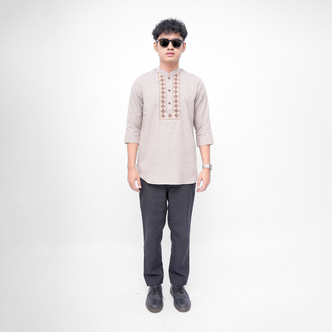 Ryusei Kemeja Kurta Kerah Koko Tanakawa 2 Tone Light Brown