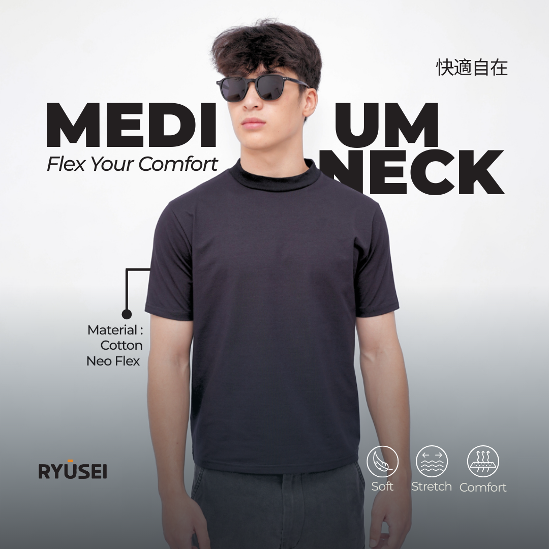 Ryusei Fitted Tee Medium Neck Neo Flex - Kaos Pria Medium Neck Slim Fit Premium