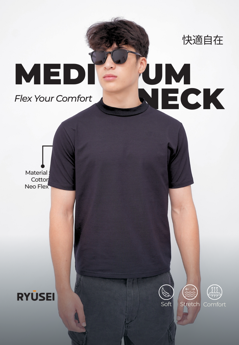 Ryusei Fitted Tee Medium Neck Neo Flex - Kaos Pria Medium Neck Slim Fit Premium