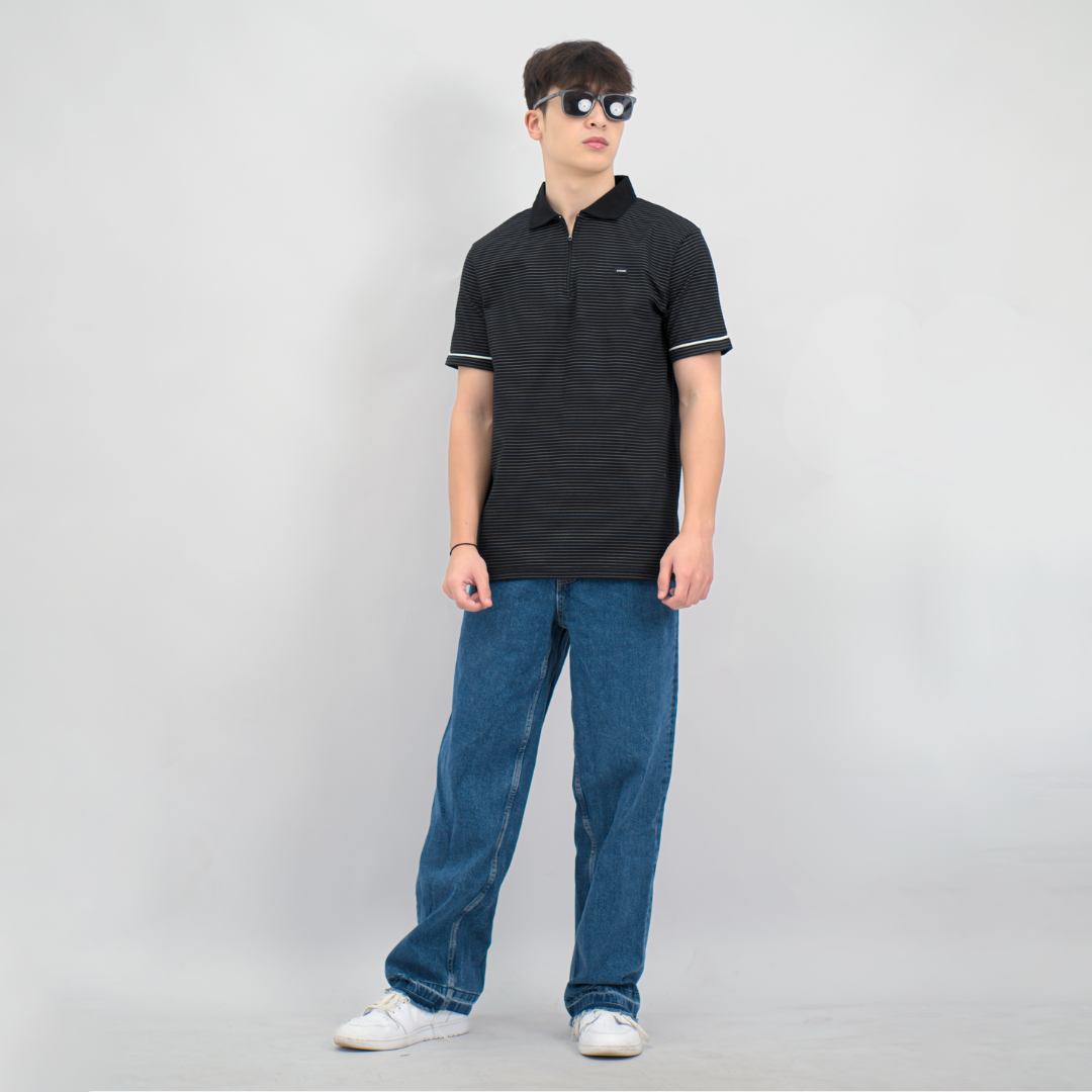 Ryusei Polo Pria Higashi Stripe Black