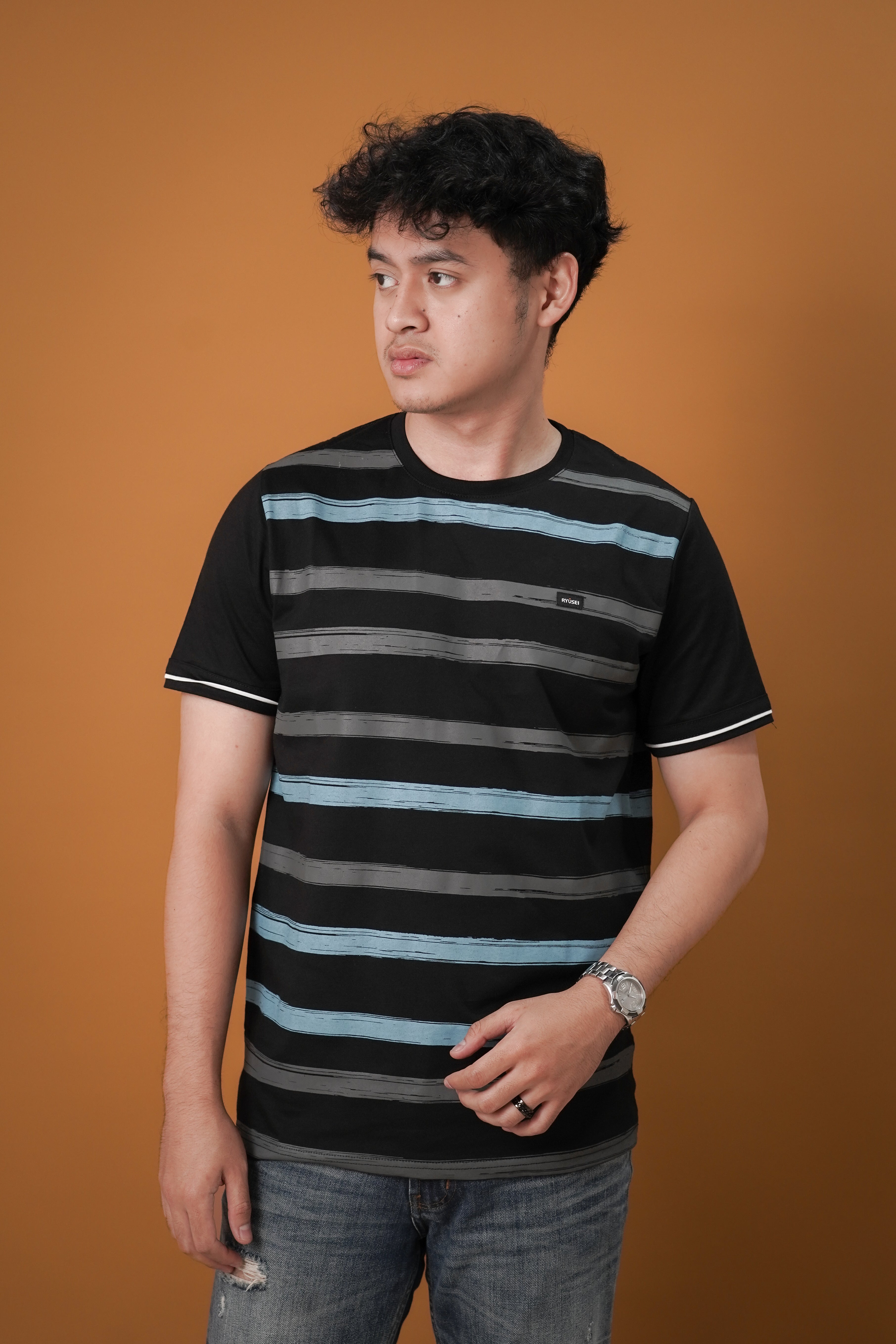 Ryusei Kaos Pria Yamada Stripe Black