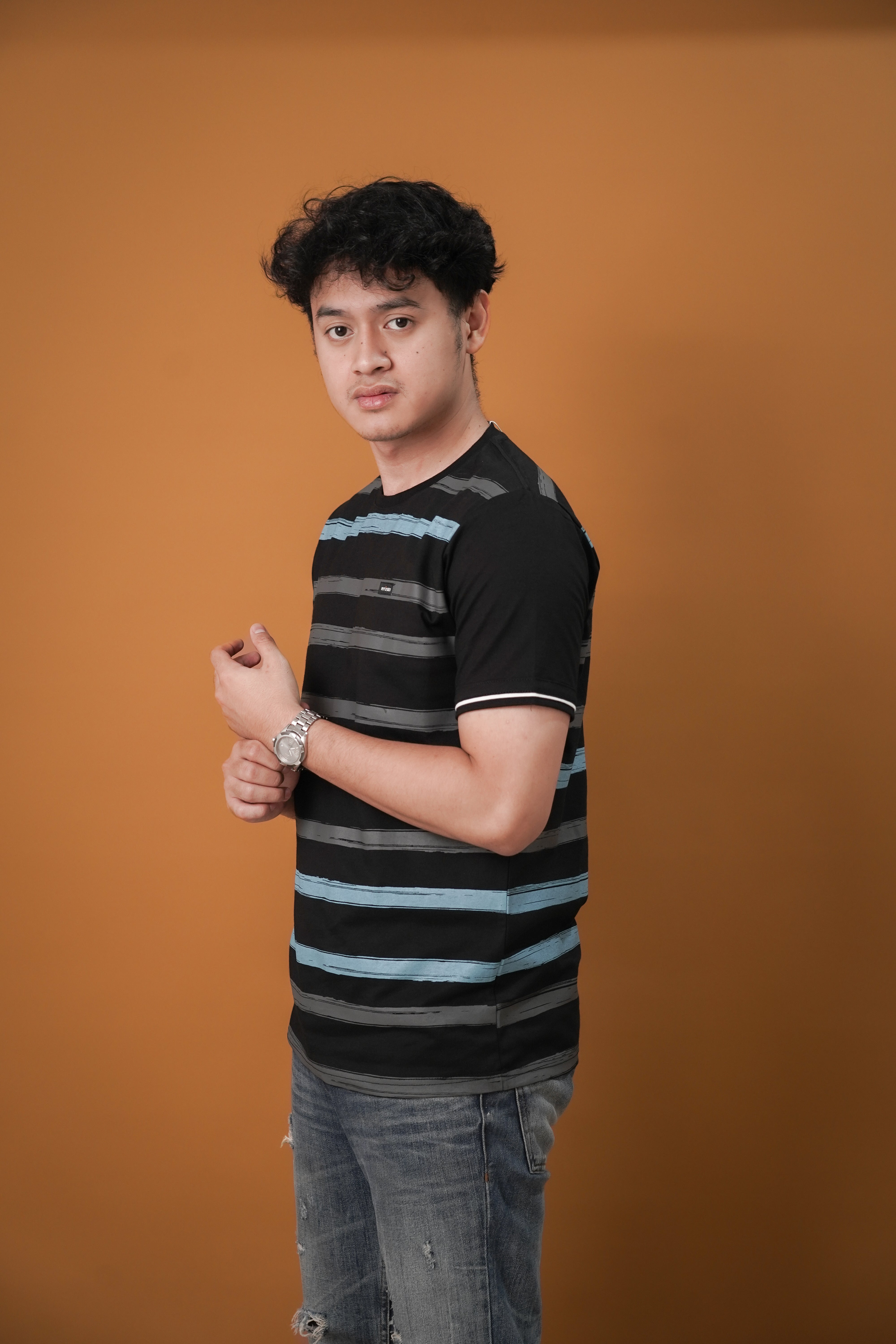 Ryusei Kaos Pria Yamada Stripe Black