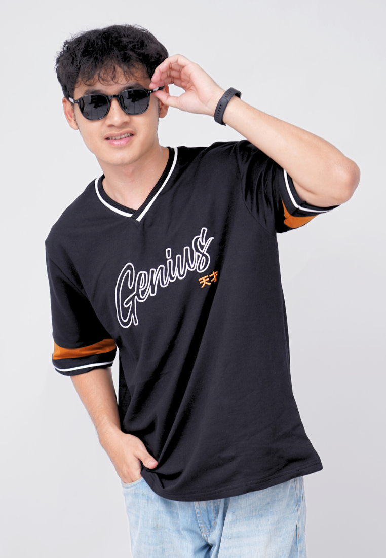 Ryusei Kaos Pria Boxy Oversize Genius Black