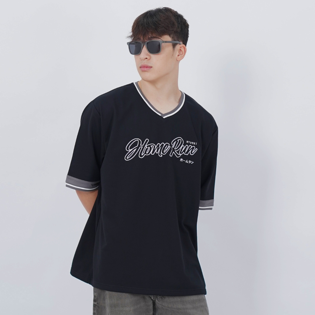 Ryusei Kaos Pria Boxy Oversize Home Run Black