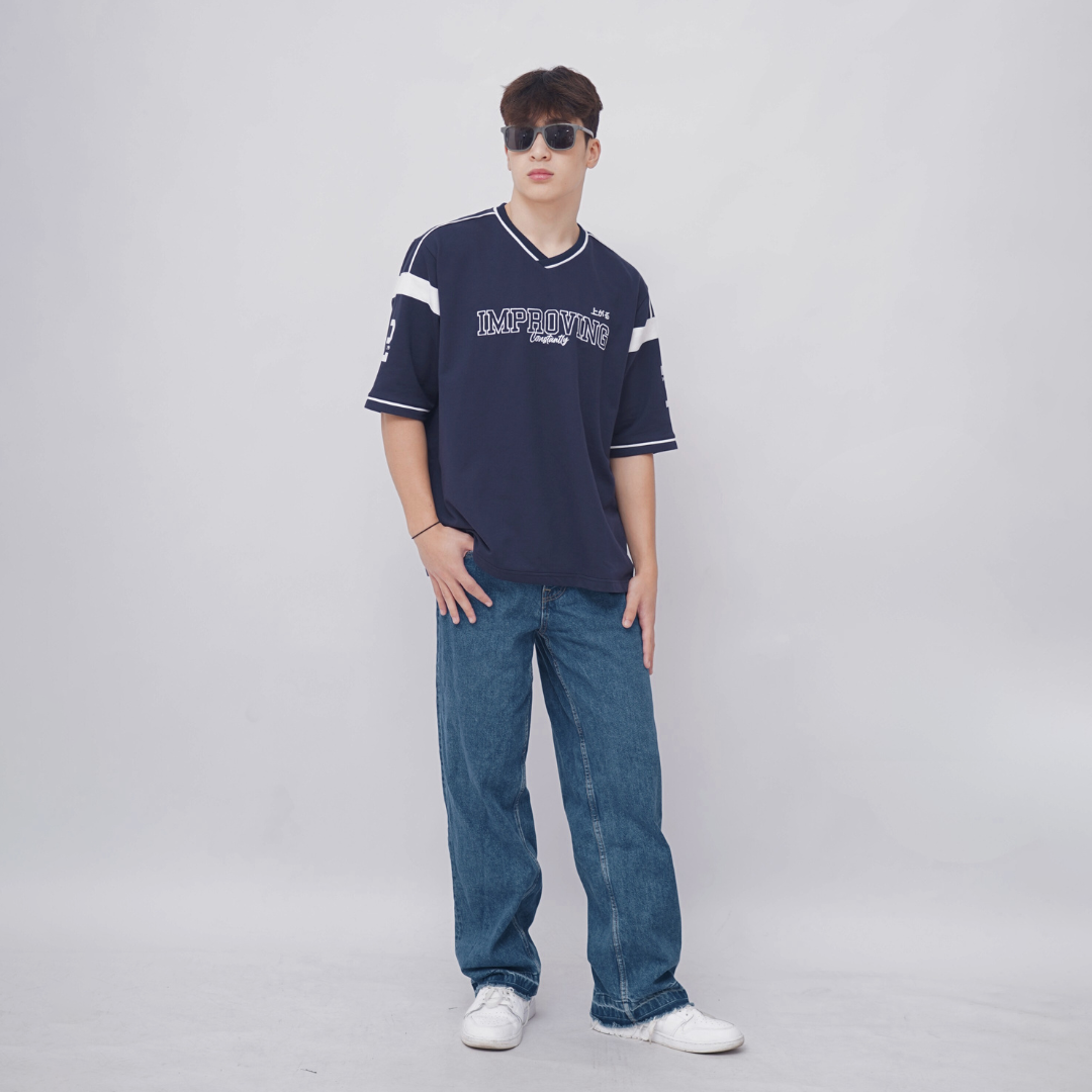 Ryusei Kaos Pria Boxy Oversize Improving Navy