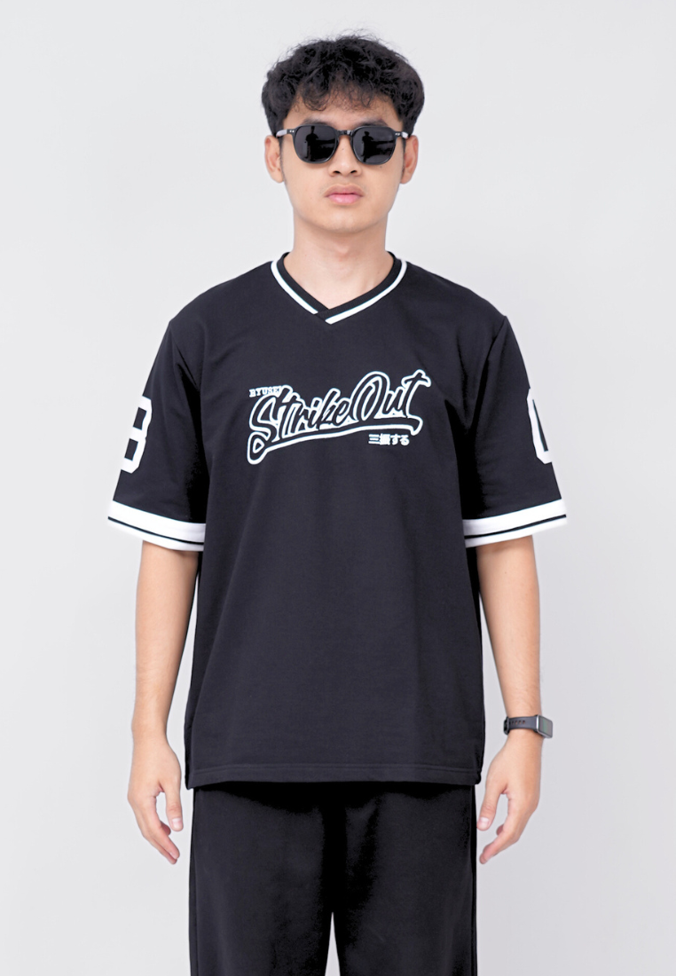 Ryusei Kaos Pria Boxy Oversize StrikeOut Black