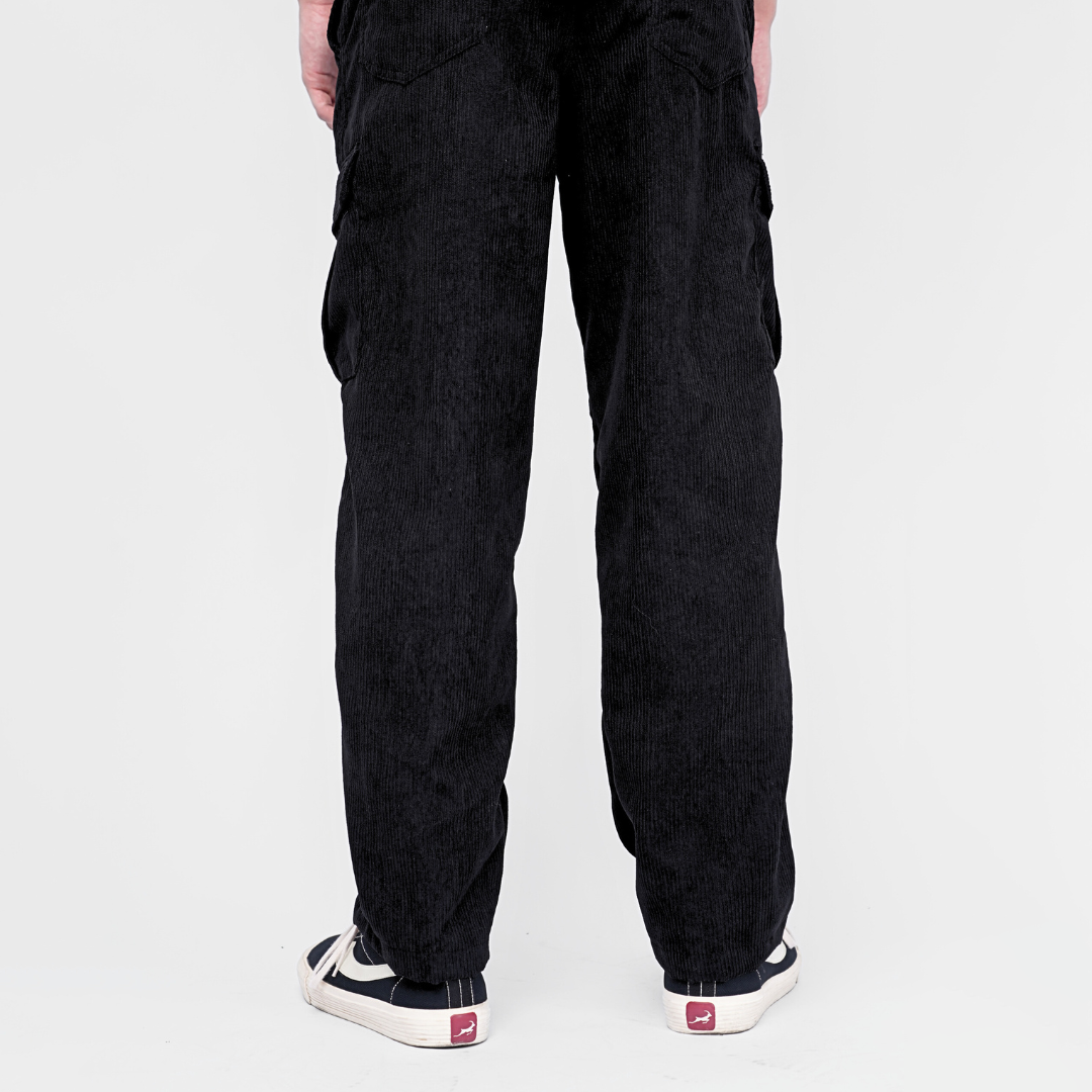 Ryusei Celana Cargo Corduroy Panjang Hitam Wide Fit Premium Casual Look