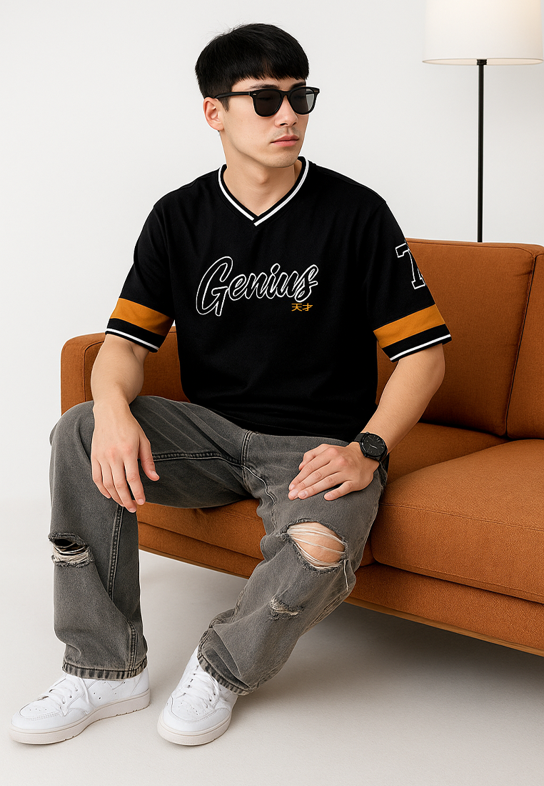 Ryusei Kaos Pria Boxy Oversize Genius Black