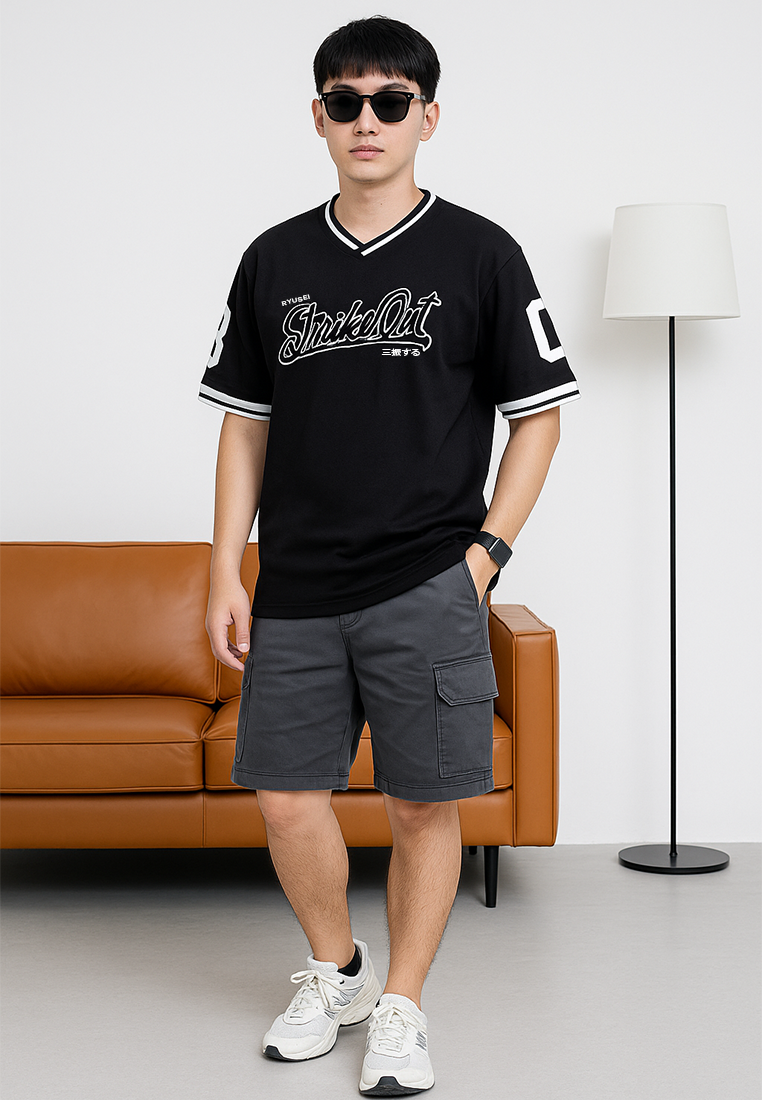Ryusei Kaos Pria Boxy Oversize StrikeOut Black